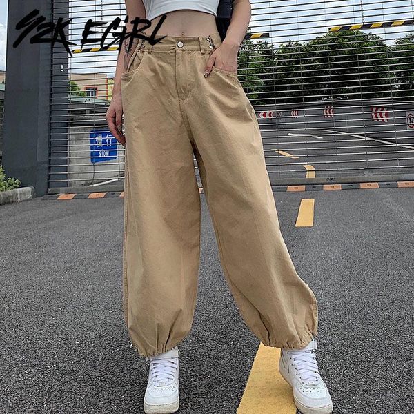 

women's pants & capris y2k egirl loosed wide leg adjustable waist cargo hip hop drawstring high khaki pant 90s sreeetwear autumn trouse, Black;white