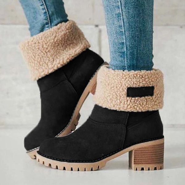 

boots rimocy women's suede snow winter 2021 thicken warm plush faux fur ankle women plus size 43 heels booties shoes woman, Black