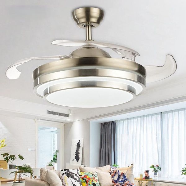 

ceiling fans silver modern fan light contemporary cover nordic metal lampara ventilador techo home decor ei50fl