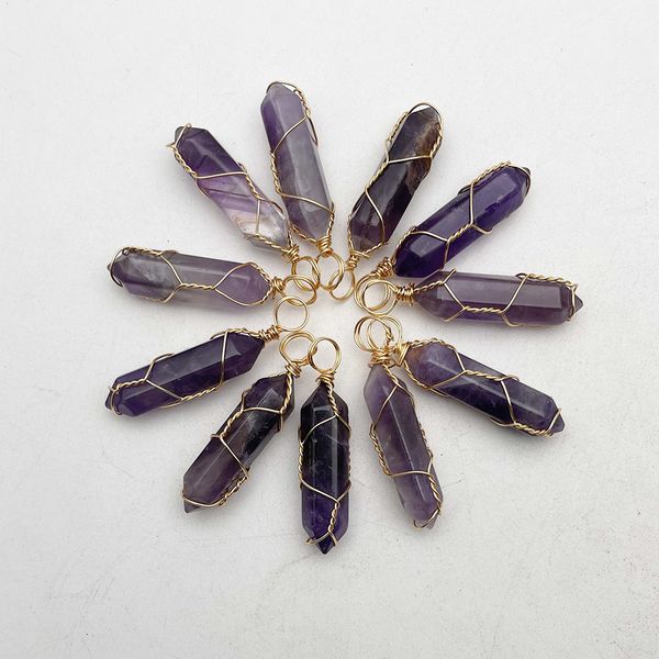 

fashion natural stone amethysts pendulum winding necklace pendant for jewelry making charm accessories whole, Bronze;silver