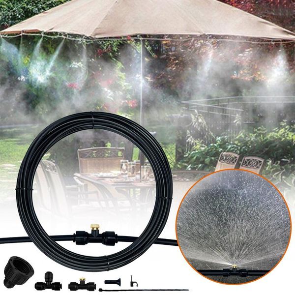 

watering equipments misting cooling system 6m/9m/12m/15m/18m line+brass mist nozzles+brass adapter outdoor mister for patio garden greenhous