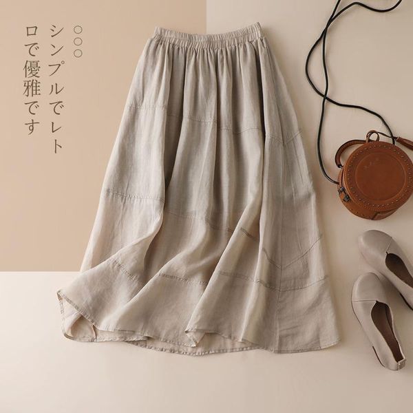 

skirts 3685 ramie skirt sennvxianqi literature and art cotton 2021 summer a-line double deck casual, Black