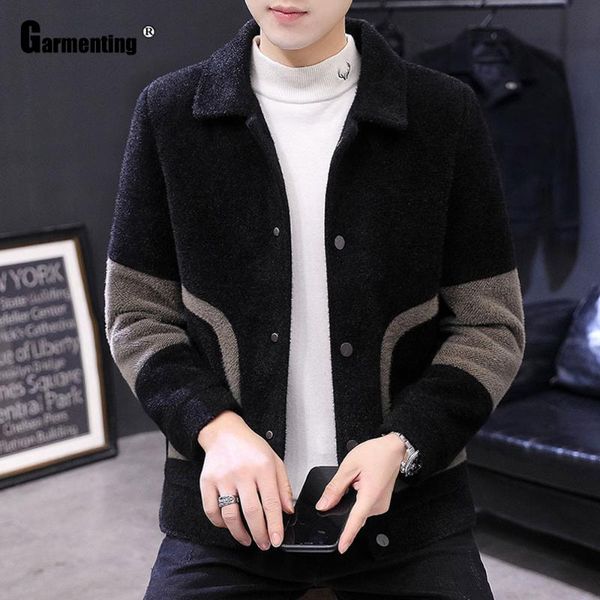 

garmenting men fashion 2021 patchwork jacket autumn winter warm jackets model single-breasted pockets male kpop outerwear, Black