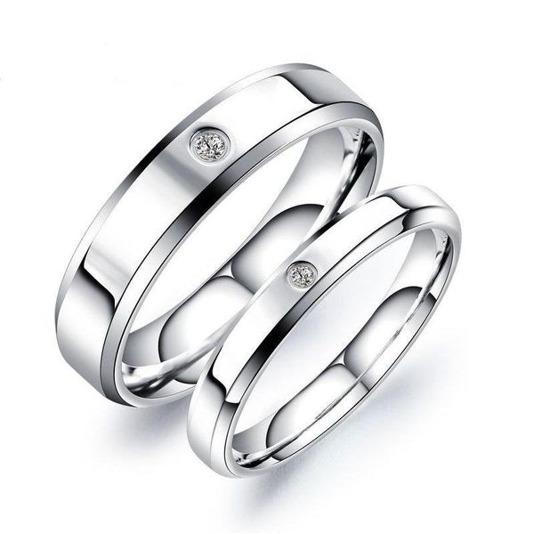 

cluster rings trendy couple simple style stainless steel engagement with crystal for women men promise wedding jewelry gift, Golden;silver