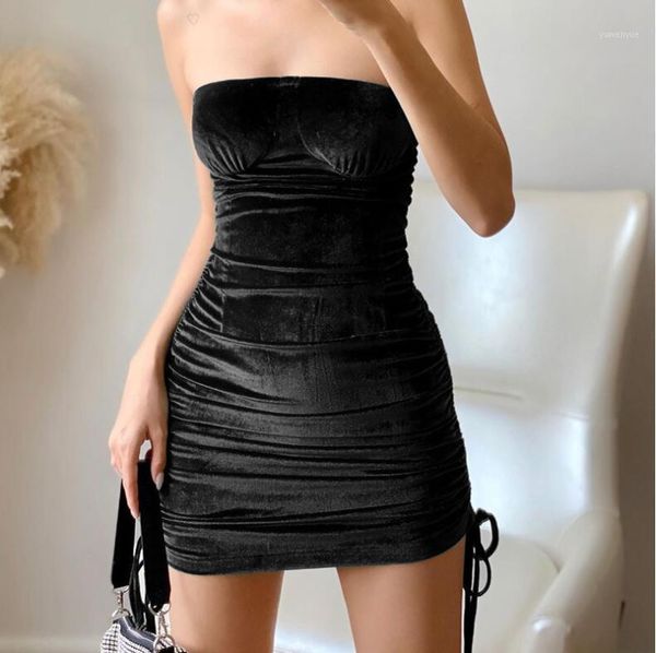 

casual dresses suede sleeveless drawstring pleated mini 2021 fall women's club party dress black skinny, Black;gray