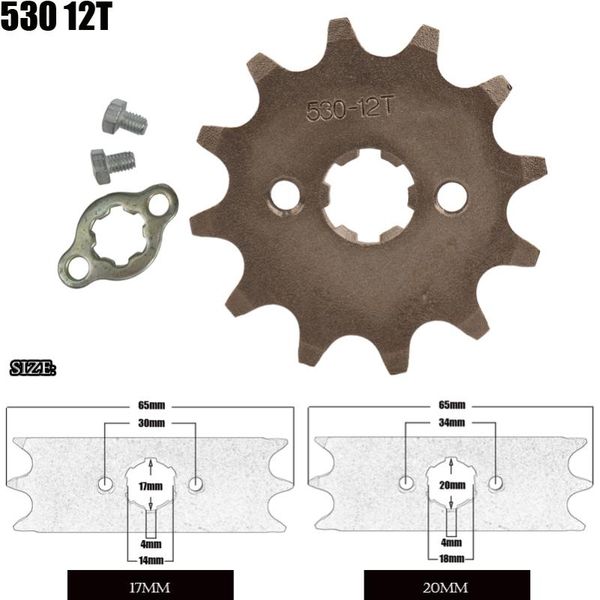 

parts front engine sprocket 530 12t 17mm 20mm for chain with locker motorcycle dirt bike pitbike atv quad