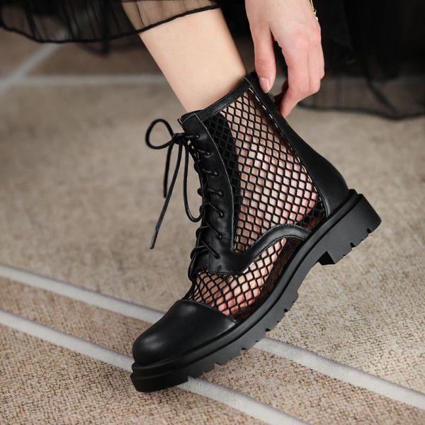 

boots cross tied women summer 2021 spring est chunky heels pumps female genuine leather working basic shoes woman, Black