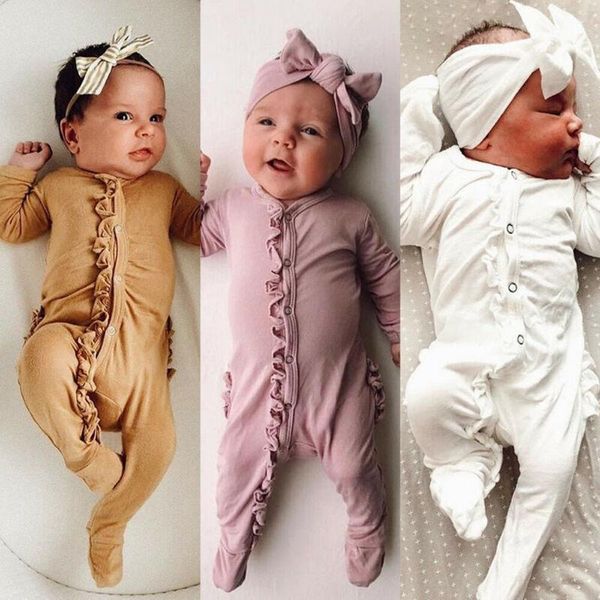 

jumpsuits born baby boy girl autumn clothes ruffle romper playsuit headband outfits set, Blue