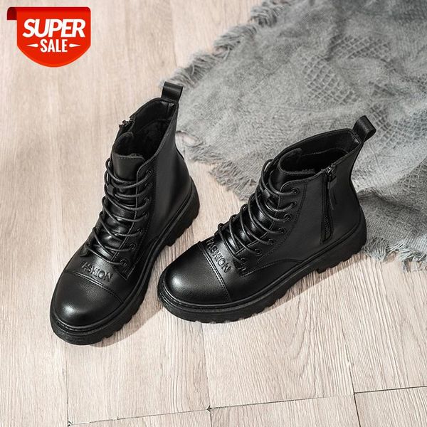

leather women's platform boots 2020 spring women ankle boots fashion brand thick soled zipper ladies shoes femme casual fashion #ve6k, Black