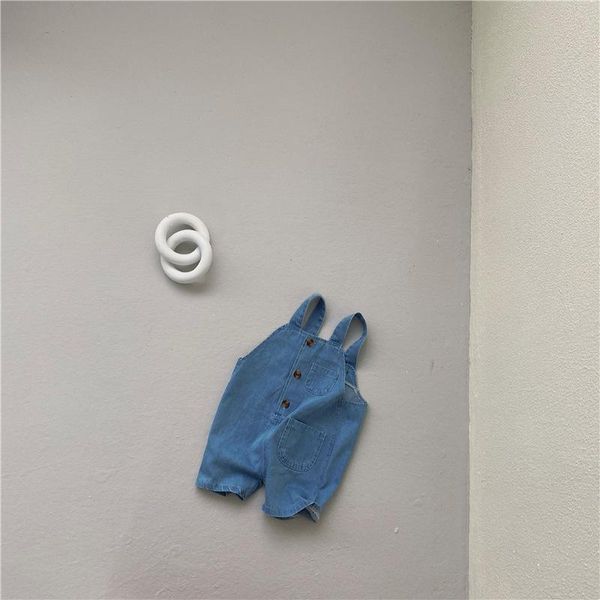 

jumpsuits toddler baby kids boys girls overalls summer born jeans pocket romper casual bib pants one-pieces, Blue