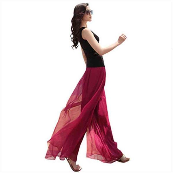 

candy colors summer loose large size beach pants elasticity high waist skirt pants fashion chiffon wide leg 257, Black;white