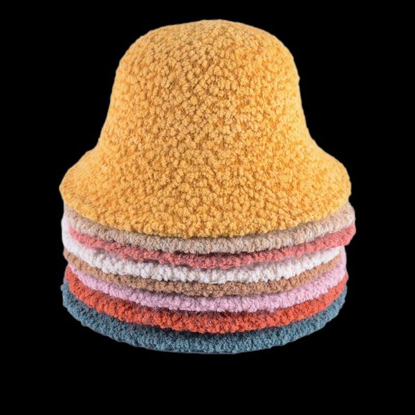 

stingy brim hats 2021 hat winter women's fashion solid color fur bucket cap fisherman's retro knitted wool basin, Blue;gray