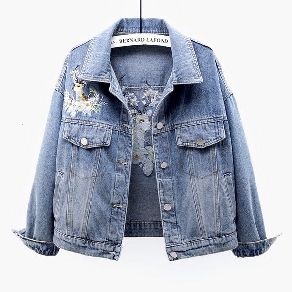 

2021 autumn korean fashion sequins embroidery denim coat women chaquetas mujer loose short jeans jacket outerwear female 5vxm, Black;brown