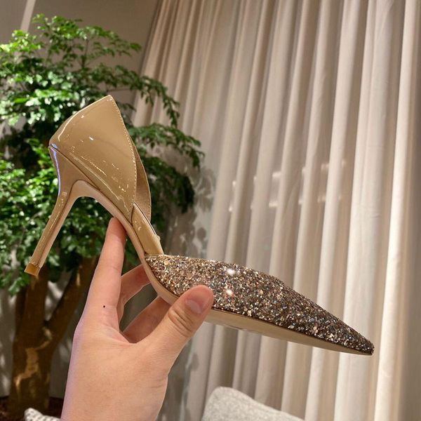 

2021 spring fashion designer ladies high heels dress shoes silver gold base party brand 5cm, Black