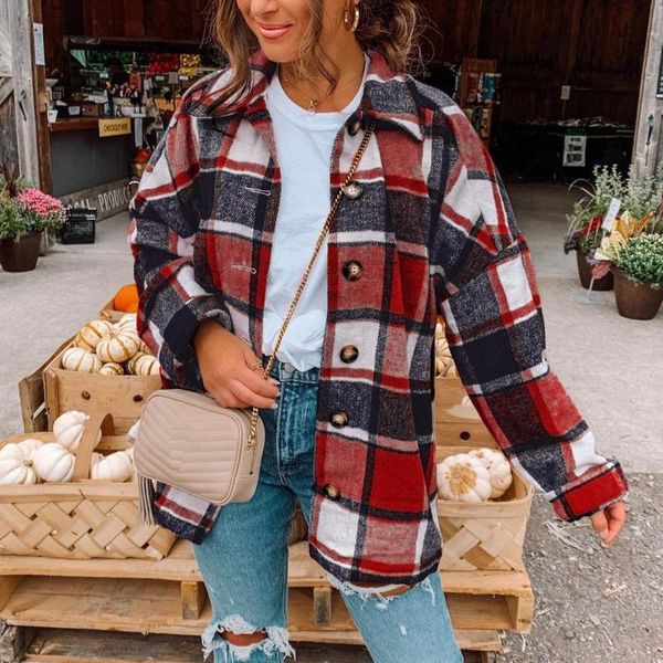 

women's wool & blends 2021 winter women red plaid long coat jacket casual warm overcoat fashion coats vintage elegant, Black