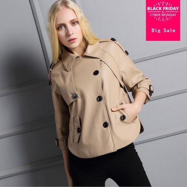 

winter new pu leather jacket women short section split windbreaker caot loose straight was thin three sleeve outwear l1234, Black