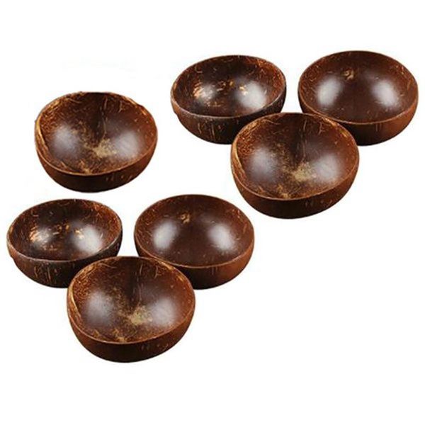 

7pcs 12-15cm coconut bowl handmade coconut shell tableware wood spoon dessert salad fruit mixing bowl rice ramen