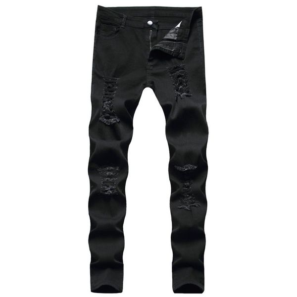 

men's jeans 2021 black slim ripped knee casual stretch pants, Blue