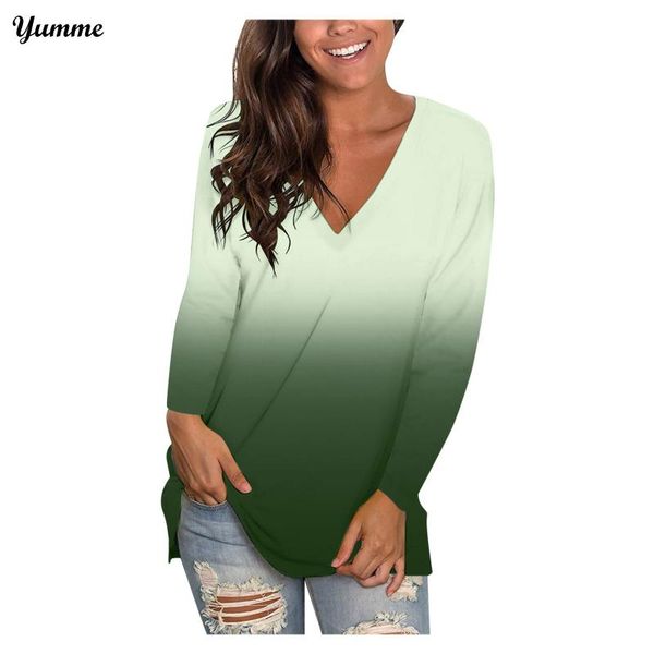 

women's blouses & shirts fashion gradient print blouse pullover ladies v-neck tee female long sleeve shirt blusas femininas clothing #, White