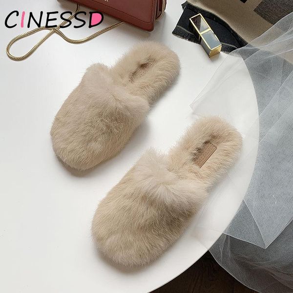 

slippers fur women house shoes 2021 real hair slides female furry indoor flip flops fluffy plush, Black
