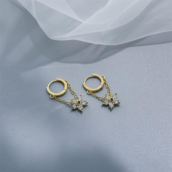 

hoop & huggie sipengjel fashion cubic zircon flower small earrings exquisite korean long chain tassel for women jewelry 2021, Golden;silver