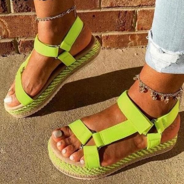 

dress shoes summer open toe women platform sandals thick bottom flat rope plus size ladies casual rainbow color sandalias mujer, Black