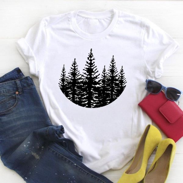 

women forest road trip tree printed space 90s summer t tee ladies female shirt clothes tshirt womens graphic t-shirt, White