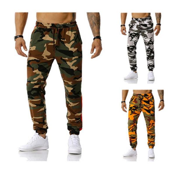 

mens camouflage loose pants fashion trend elasticity hip hop drawstring jogging pants spring male fitness skateboard casual sports trousers, Black