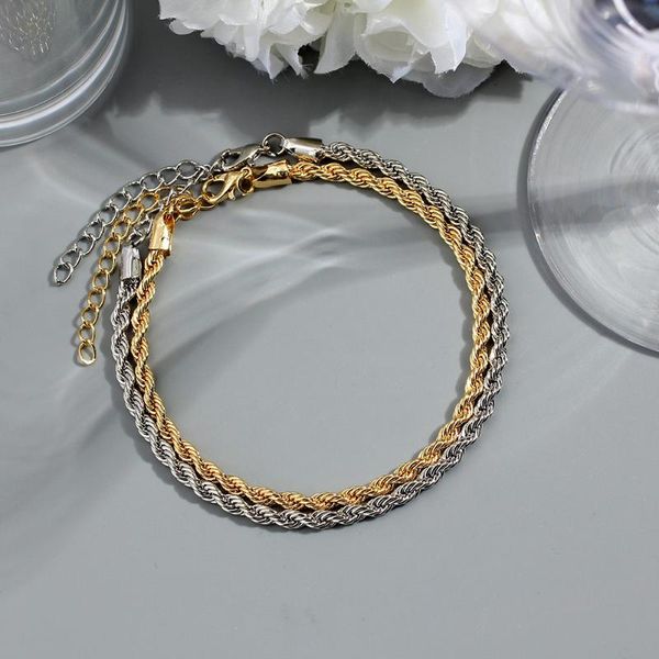 

anklets just feel 4mm twist rope chain anklet bracelet for women men gold silver color metal punk beach barefoot foot jewelry, Red;blue