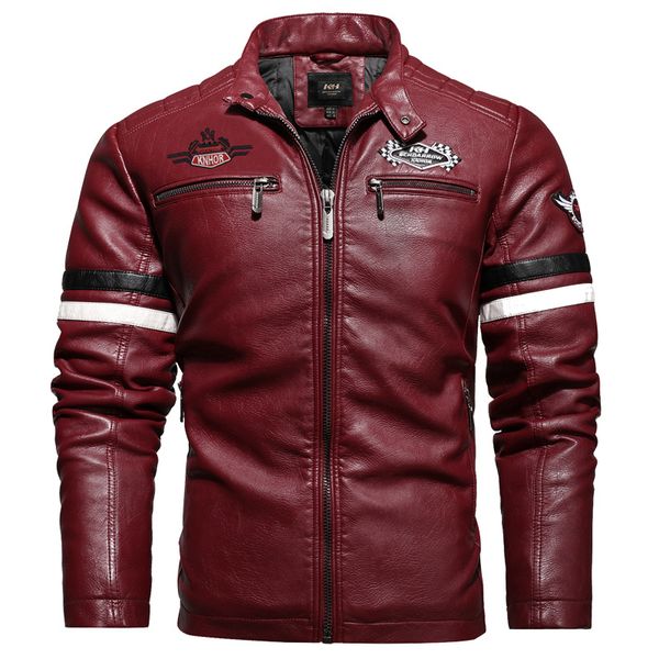 

good-looking motorcycle style men's leather jacket high-quality stand-up collar retro comfortable fashion travel commute, Black