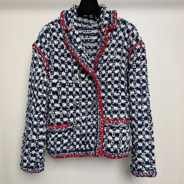 

heavy industry knitted cardigans jacket for women long sleevev sweaters patchwork plaid coats for lady 2021, White