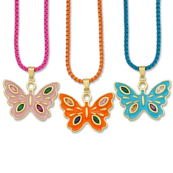 

chains multicolored stone butterfly pendant necklace for woman boho jewelry adjustable chain collar enamel mariposas cristal, Silver