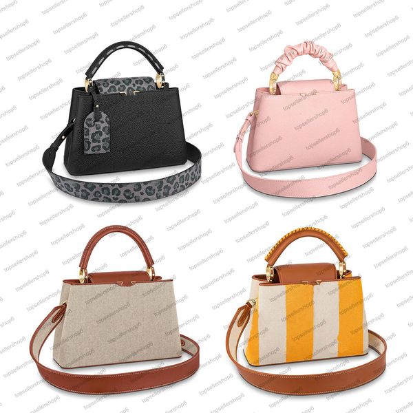 

m58720 m58694 capucines bb mm women bag leather braided wild at heart leopard print embossed beige canvas stripe purse clutch crossbody hand