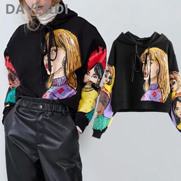 

women's hoodies & sweatshirts dave&di 2021 spring women high street fashion girl print oversize hooded sweatshirt pullovers, Black