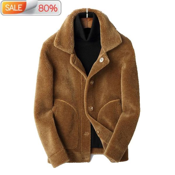 

men's leather & faux sheep shearling fur winter jacket men 100%wool coat suede lining double-side wear jackets f-dh-a0a10 nd1159, Black