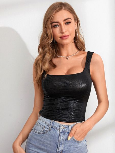 

crocodile embossed tank 75fd#, White