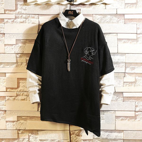 

2021 new sweaters men's black white long sleeves autumn winter pullover knitted o-neck plus oversize 5xl 9a3z, White;black