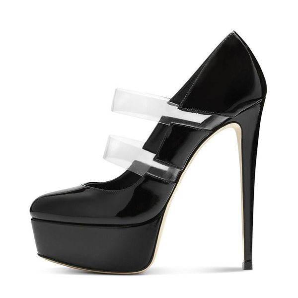 

dress shoes spring patent leather pvc waterproof platform stiletto banquet single all-match large size pointed toe women's, Black