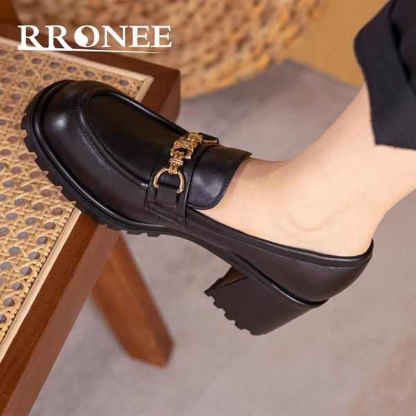 

dress shoes fall 2021 vintage deep mouth shoes, versatile chunky heels, metal buckle middle heel loafers, Black