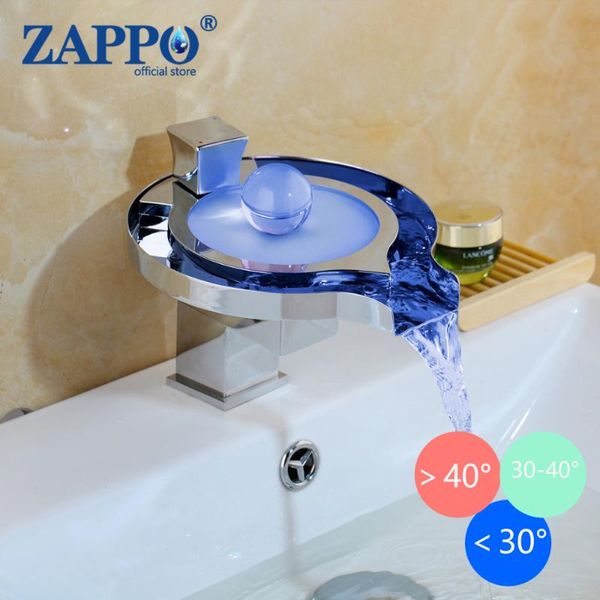 

zappo led rgb colors basin sink faucet waterfall brass bathroom vessel sink mixer tap chrome finish cold water faucets