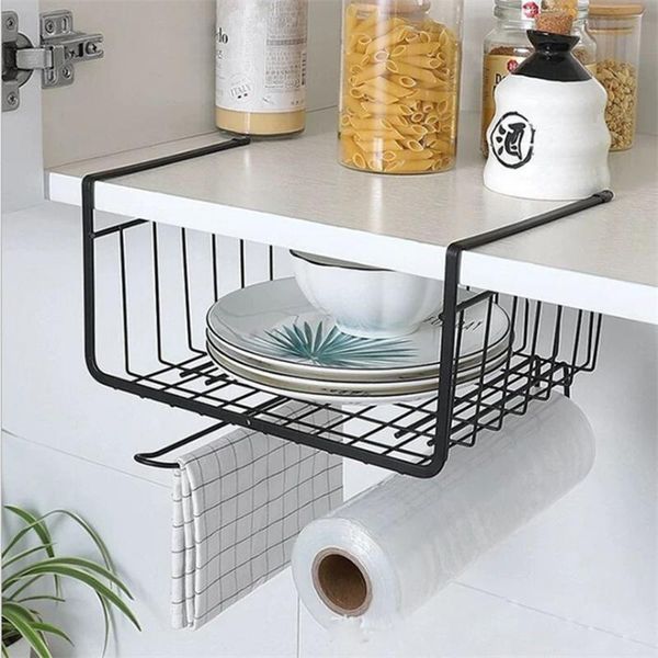 

hooks & rails iron storage basket tableware organizer stand kitchen container under shelf wire cabinet