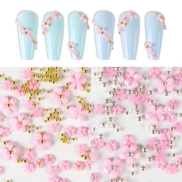 

nail art decorations 1 pouch bead multi-functional waterproof 3d women manicures jewelry flower decor for salon, Silver;gold
