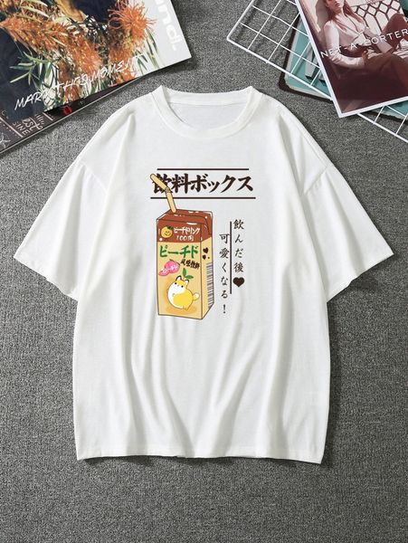 

men japanese letter & drink print tee z2db#, White;black