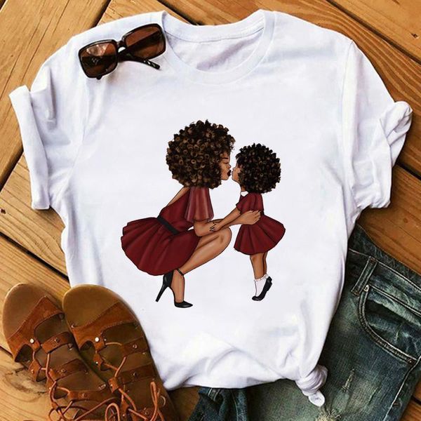 

women's t-shirt poppin mom t shirt vogue women black african curly hair girl printed tshirt femme harajuku clothes female, White