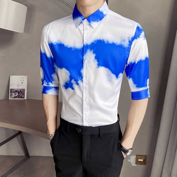 

summer shirts men half sleeve slim casual shirt male business formal dress shirts social party nightclub streetwear 210527, White;black
