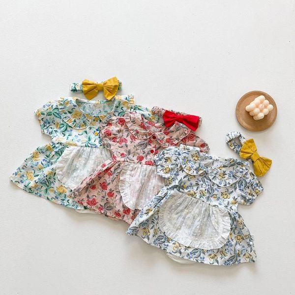 

jumpsuits 0-3t born kid baby girls princess romper summer short sleeve floral lace dress elegant cute sweet jumpsuit body suit outfit, Blue