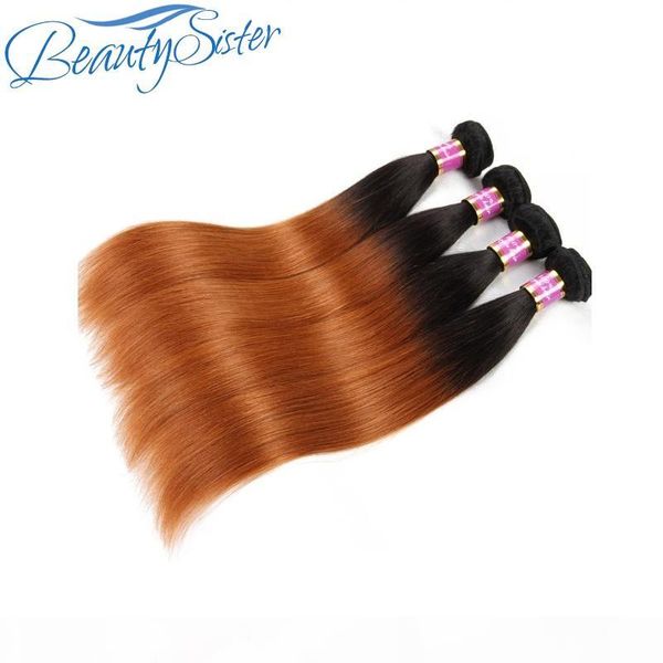 

beautysister ombre hair bundles straight 4pcs 400g lot virgin brazilian remy human hair extension weave two tone color hair 1b 30, Black