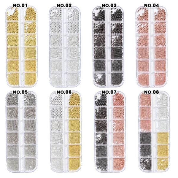 

nail art decorations 12 grids micro steel beads multicolor nails diy embellishment decor, Silver;gold