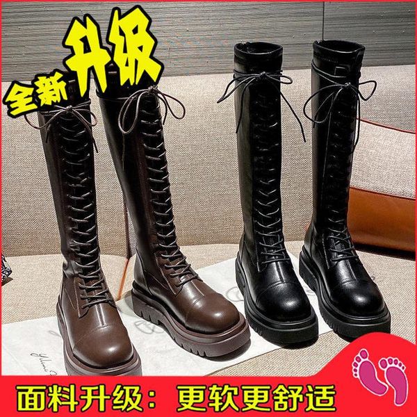 

boots hkyx 2021 brand fashion plus size comfy walking elastic platform black winter riding woman shoes