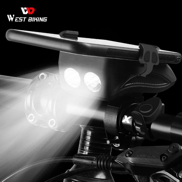 

west biking 4 in 1 bicycle light bike horn alarm bell phone holder power bank bike accessories cycling front lamp mtb